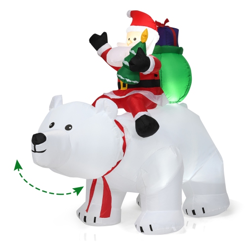 Gymax 6.5ft Inflatable Christmas Santa Riding Polar Bear Decoration w/ LED Light