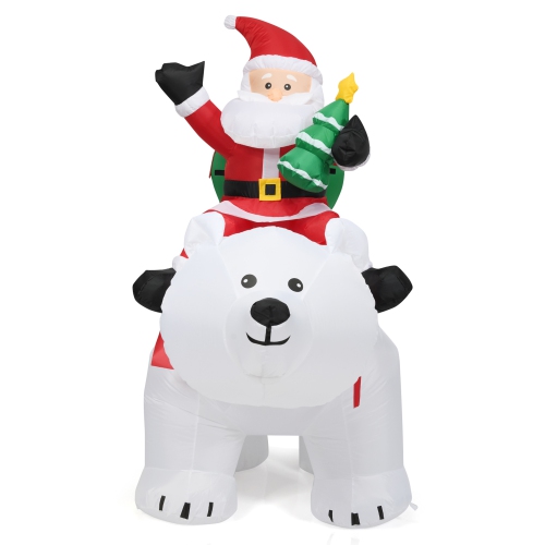 Gymax 6.5ft Inflatable Christmas Santa Riding Polar Bear Decoration w/ LED Light