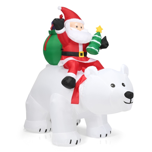 Gymax 6.5ft Inflatable Christmas Santa Riding Polar Bear Decoration w/ LED Light
