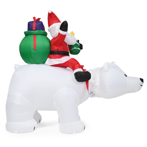 Gymax 6.5ft Inflatable Christmas Santa Riding Polar Bear Decoration w/ LED Light