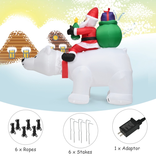 Gymax 6.5ft Inflatable Christmas Santa Riding Polar Bear Decoration w/ LED Light
