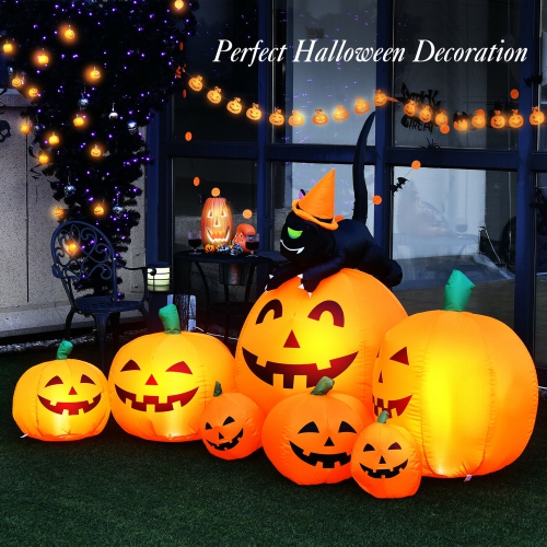 GYMAX  Inflatable Pumpkin Combo Halloween Decoration 7.5Ft Length W/ Led Lights