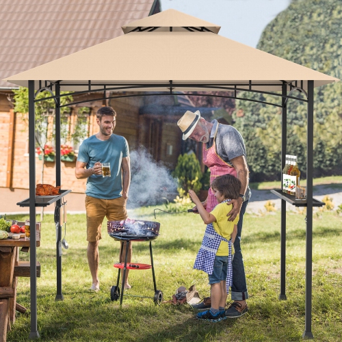 Gymax 8' x 5' BBQ Grill Gazebo 2-Tier Barbecue Canopy Vented Top Shelves Shelter