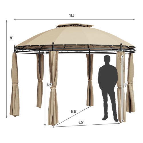 Gymax 11.5' Outdoor Patio Round Dome Gazebo Canopy Shelter Double Roof Steel Brown