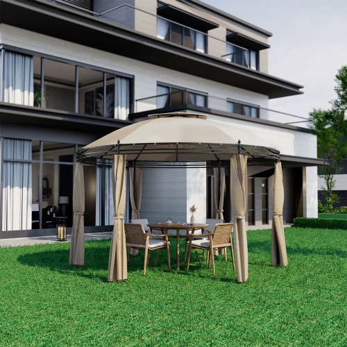 Gymax 11.5' Outdoor Patio Round Dome Gazebo Canopy Shelter Double Roof Steel Brown