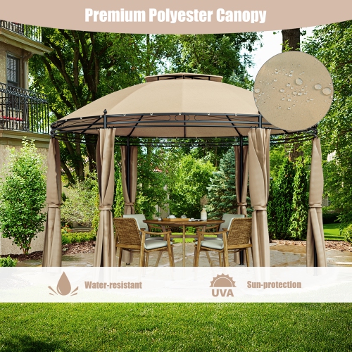 Gymax 11.5' Outdoor Patio Round Dome Gazebo Canopy Shelter Double Roof Steel Brown