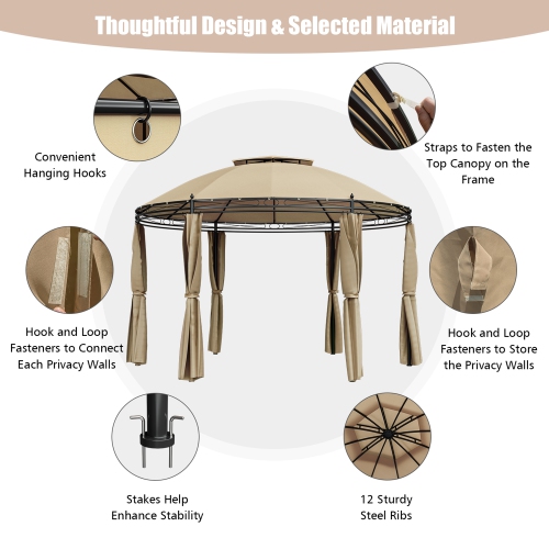 Gymax 11.5' Outdoor Patio Round Dome Gazebo Canopy Shelter Double Roof Steel Brown