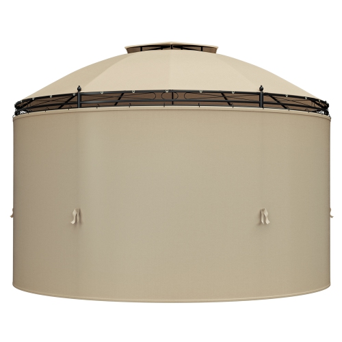 Gymax 11.5' Outdoor Patio Round Dome Gazebo Canopy Shelter Double Roof Steel Brown