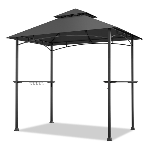 GYMAX  8' X 5' Bbq Grill Gazebo 2-Tier Barbecue Canopy Vented Top Shelves Shelter