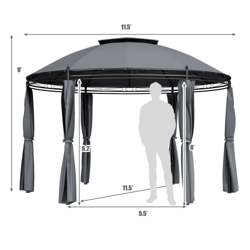 Gymax 11.5' Outdoor Patio Round Dome Gazebo Canopy Shelter Double Roof Steel Gray