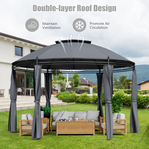 Gymax 11.5' Outdoor Patio Round Dome Gazebo Canopy Shelter Double Roof Steel Gray