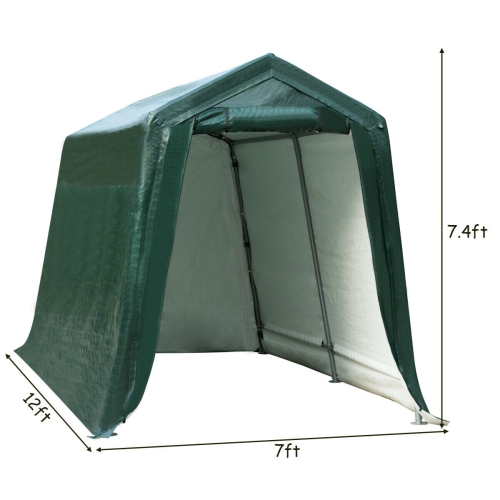 Gymax 7'x12' Patio Tent Carport Storage Shelter Shed Car Canopy Heavy Duty Green