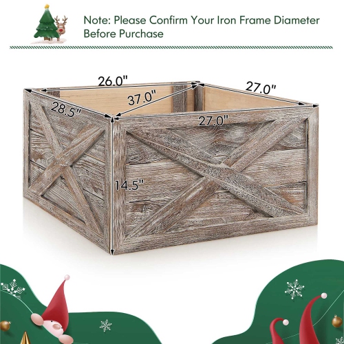 Gymax 37 x 27 inches Solid Wooden Christmas Tree Box w/ Hook & Loop Fasteners
