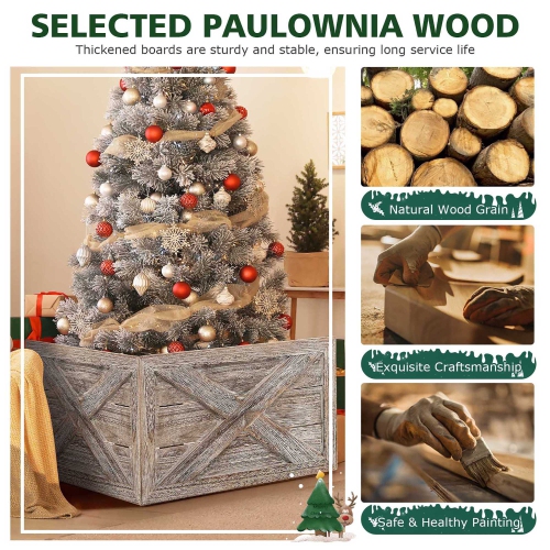 Gymax 37 x 27 inches Solid Wooden Christmas Tree Box w/ Hook & Loop Fasteners