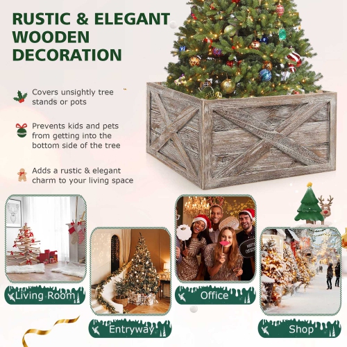 Gymax 37 x 27 inches Solid Wooden Christmas Tree Box w/ Hook & Loop Fasteners