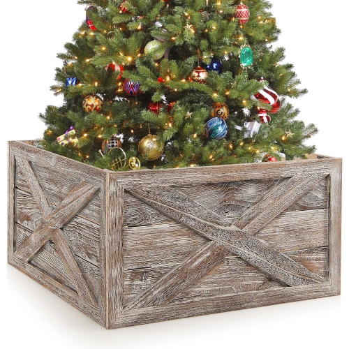 Gymax 37 x 27 inches Solid Wooden Christmas Tree Box w/ Hook & Loop Fasteners