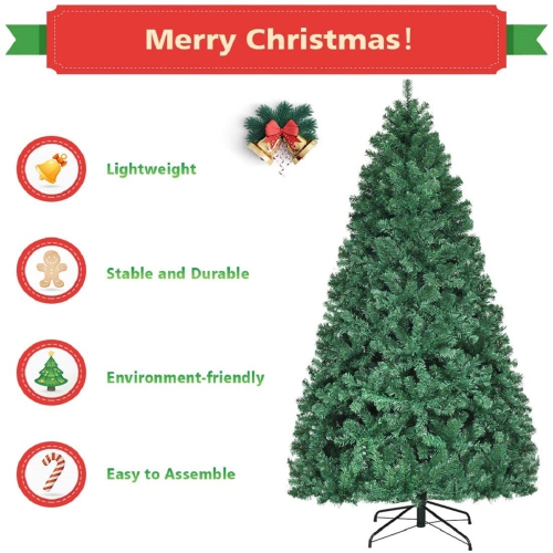 Gymax 7.5FT Pre-Lit Christmas Tree Hinged Artificial Tree w/ Metal Stand LED Lights