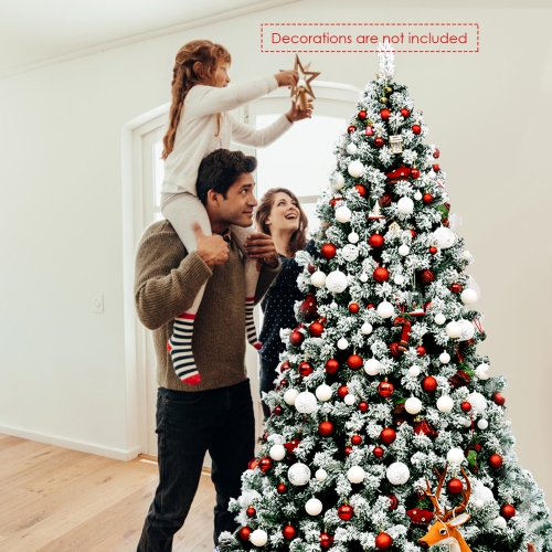 Gymax 7.5ft Pre-lit Snow Flocked Christmas Tree Hinged Pine Tree Holiday Decoration