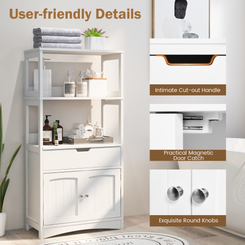 Gymax Bathroom Storage Cabinet w/Drawer Shelf Cupboard Floor Cabinet