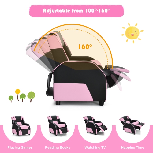 Gymax Gaming Recliner Sofa PU Leather Armchair for Kids Youth w/ Footrest Blue/Red/White/Yellow