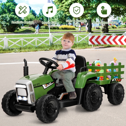 Costway Tracteur à Remorque Électrique 12V avec Télécommande et Lumières LED