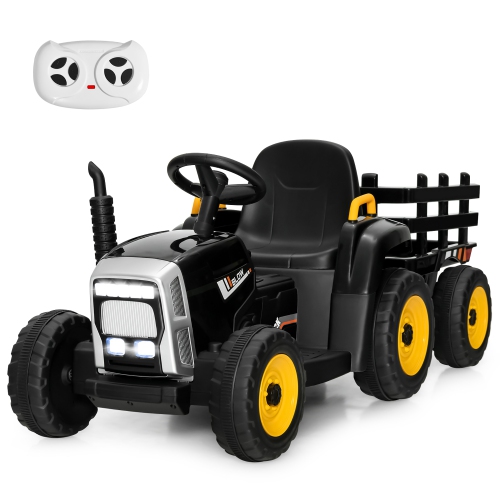 COSTWAY  12V Kids Ride On Tractor With Trailer Ground Loader W/ Rc & Lights