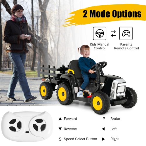 Costway Tracteur à Remorque Électrique 12V avec Télécommande et Lumières LED