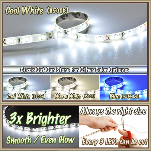 6' Feet Cool White 114 LEDs Light Remote Control Dimmer Kit SMD3528 110V Plug - LED Strip Lighting Reading Strip Night Lamp Bulb Accent Waterproof