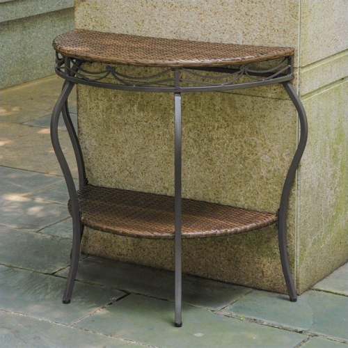 PEMBERLY ROW  Industrial Half Moon Patio Table In Antique In Brown