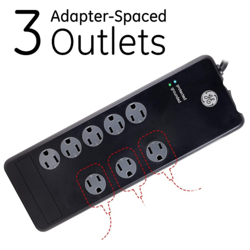 GE Pro 7-Outlet Surge Protector, 4 Ft Power Cord, 2100 Joules, 3 Adapter Spaced Outlets, 37451
