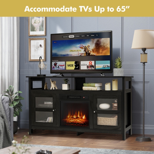 Gymax 58'' Fireplace TV Stand W/18'' 1400W Electric Fireplace up to 65'' Black