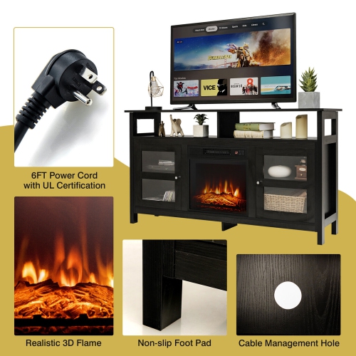 Gymax 58'' Fireplace TV Stand W/18'' 1400W Electric Fireplace up to 65'' Black