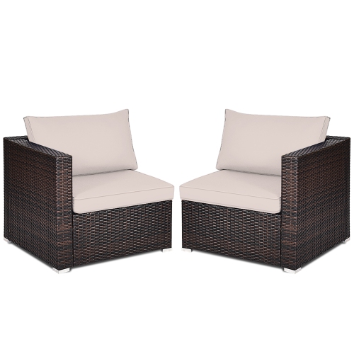 Gymax 4PCS Rattan Corner Sofa Set Patio Outdoor Furniture Set w/ Beige Cushions