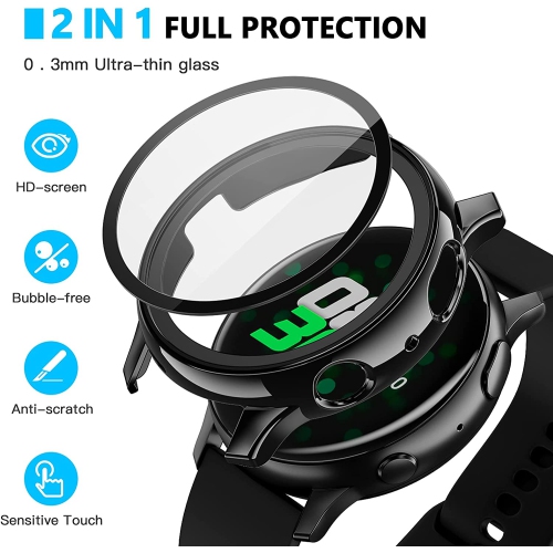 étui Housse de protection robuste avec protecteur d'écran en verre trempé pour Samsung Galaxy Watch 5, 40mm, noir