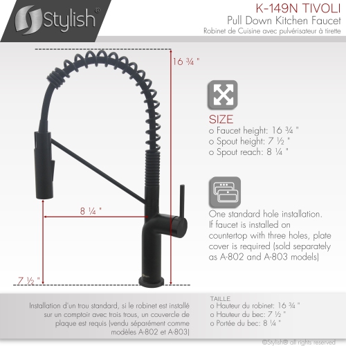 STYLISH Stainless Steel Single Handle Pull Down Sprayer Kitchen Faucet in Matte Black Finish K-149N