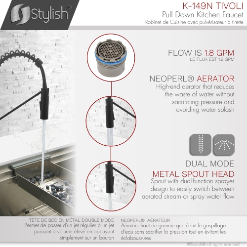 STYLISH Stainless Steel Single Handle Pull Down Sprayer Kitchen Faucet in Matte Black Finish K-149N