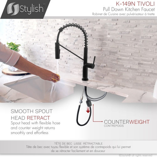 STYLISH Stainless Steel Single Handle Pull Down Sprayer Kitchen Faucet in Matte Black Finish K-149N
