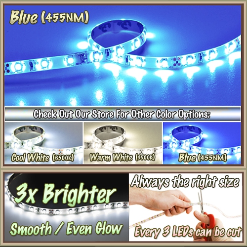 6' Feet Blue 114 LEDs Light Lighting Remote Control Dimmer Kit SMD3528 110V Plug - LED Strip Lighting Reading Strip Night Lamp Bulb Accent Waterproof