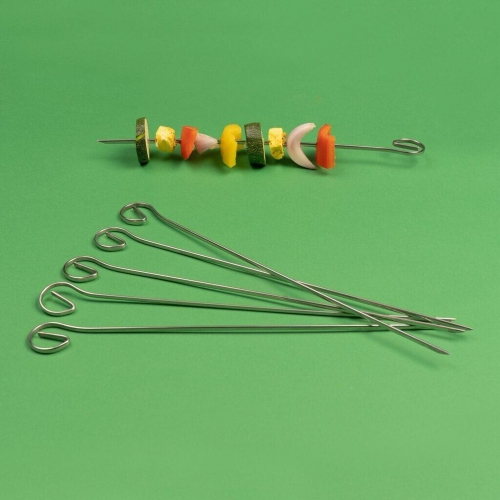 Lot de 6 brochettes de barbecue en acier inoxydable réutilisables pour barbecue, cocktail, brochette, essentiels de fête, 21 cm