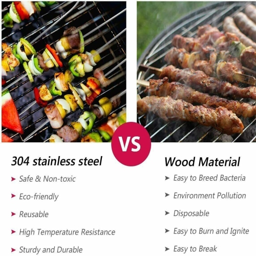 Lot de 6 brochettes de barbecue en acier inoxydable réutilisables pour barbecue, cocktail, brochette, essentiels de fête, 21 cm