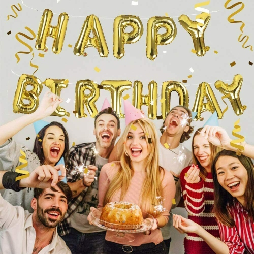 Gold Hanging Happy Birthday Balloons Banner for Party Decorations