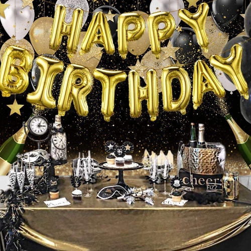 Gold Hanging Happy Birthday Balloons Banner for Party Decorations