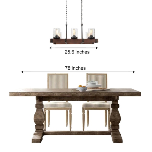 Modern Wood 6-Light Glass Linear Chandelier Kitchen Island Pendant