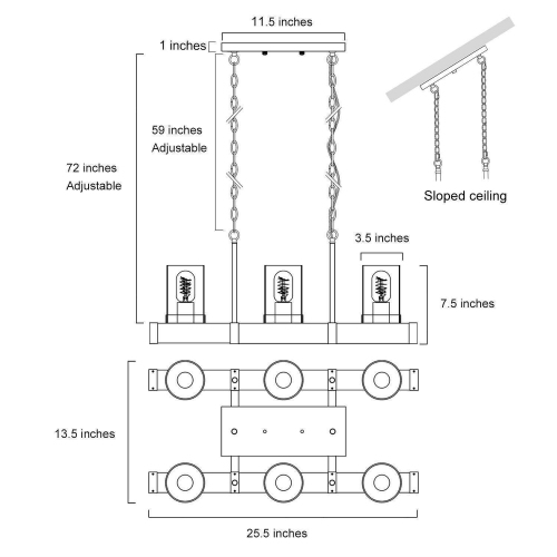 Modern Wood 6-Light Glass Linear Chandelier Kitchen Island Pendant