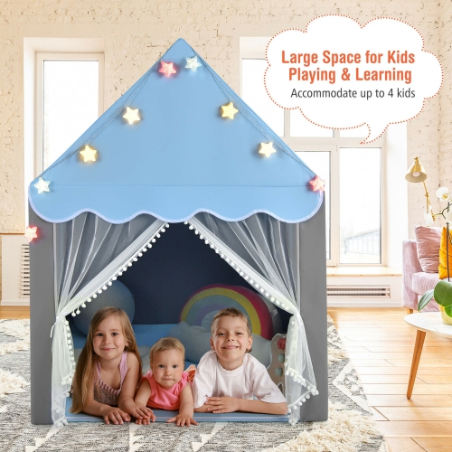 Gymax Kids Playhouse Tent Large Castle Fairy Tent Gift w/Star Lights Mat