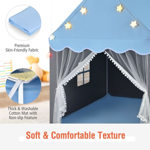 Gymax Kids Playhouse Tent Large Castle Fairy Tent Gift w/Star Lights Mat
