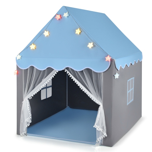 Gymax Kids Playhouse Tent Large Castle Fairy Tent Gift w/Star Lights Mat