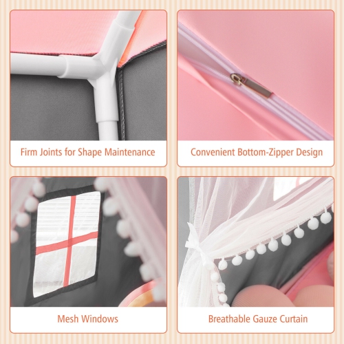 Gymax Kids Playhouse Tent Large Castle Fairy Tent Gift w/Star Lights Mat