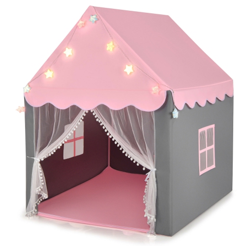 Gymax Kids Playhouse Tent Large Castle Fairy Tent Gift w/Star Lights Mat
