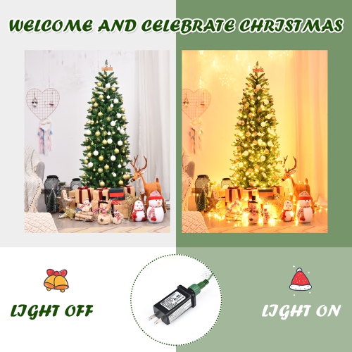 Gymax 6 ft Pre-lit Pencil Christmas Tree Hinged Fir Tree Holiday Decor w/ LED Lights